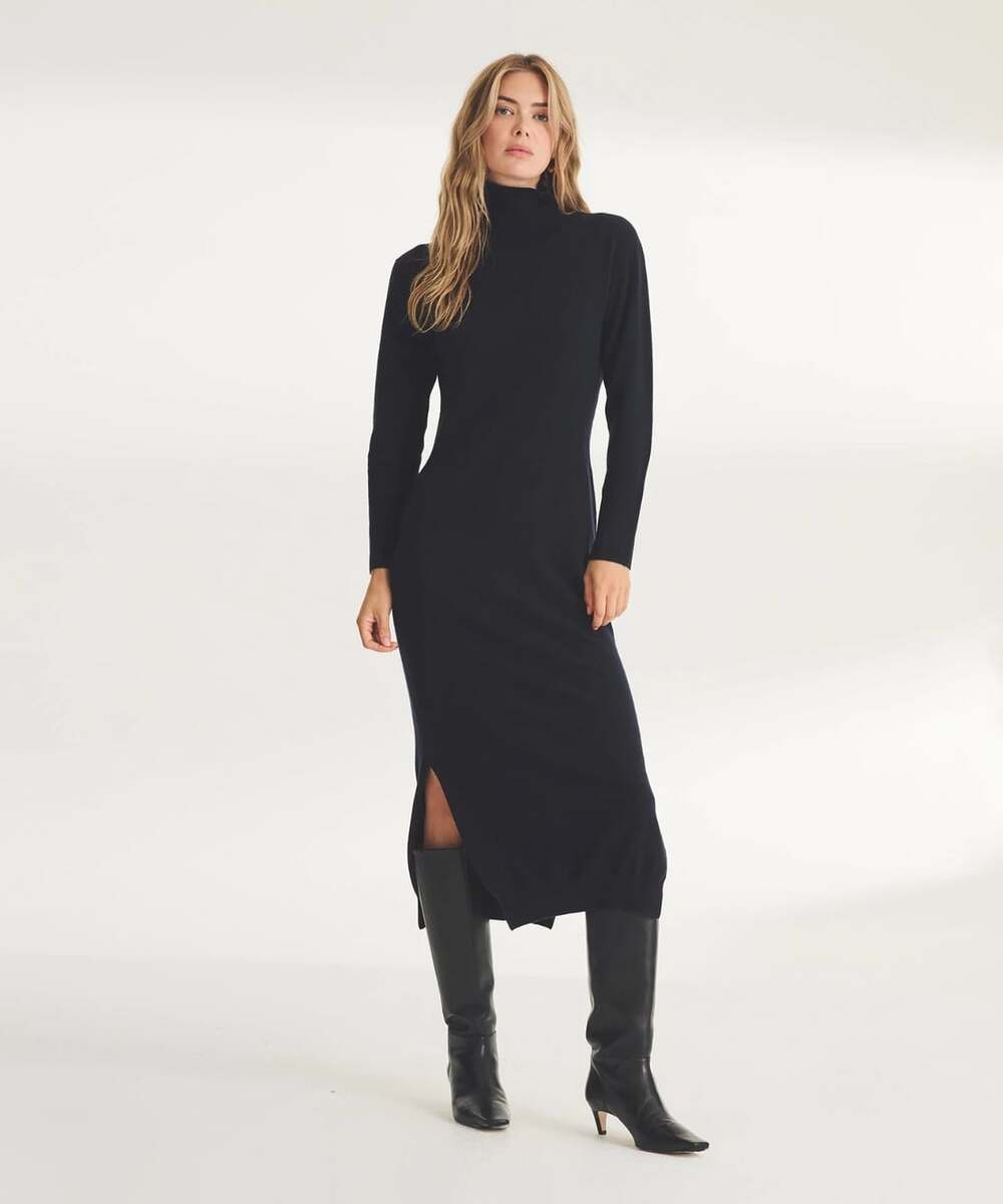 NAADAM Cashmere Turtleneck Sweater Dress Size Large Black Minimal Quiet Luxury